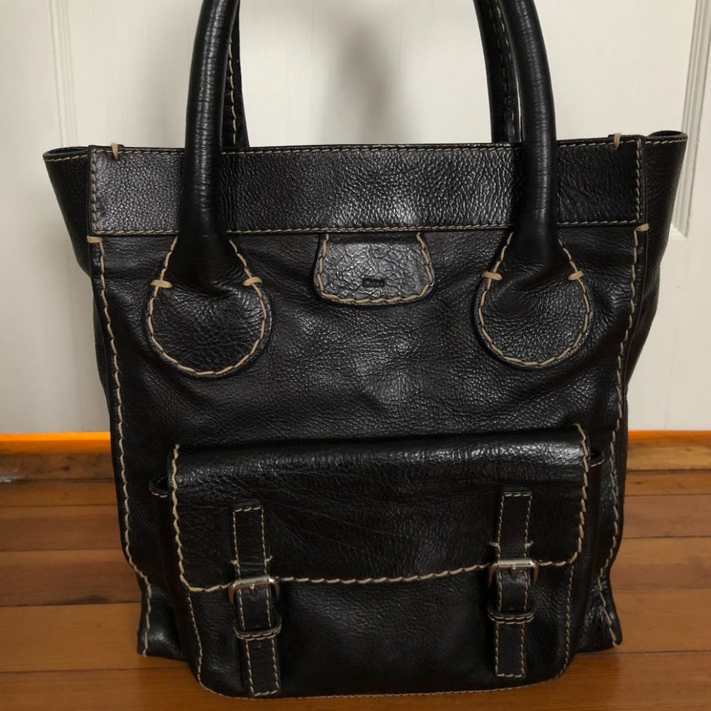 Amazing Authentic Black Leather Chloe Tote Bag